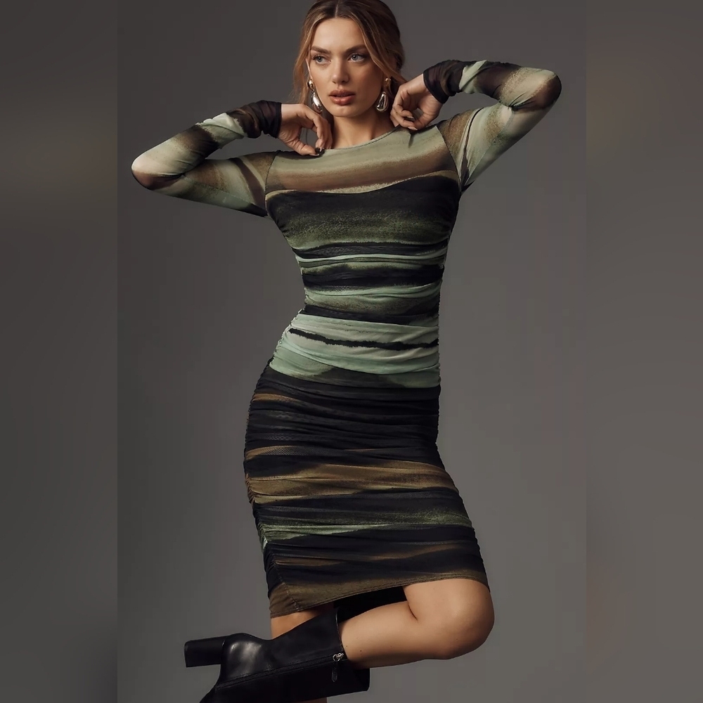 Anthropologie Green and Black Striped Dress NWOT - Picture 2 of 6